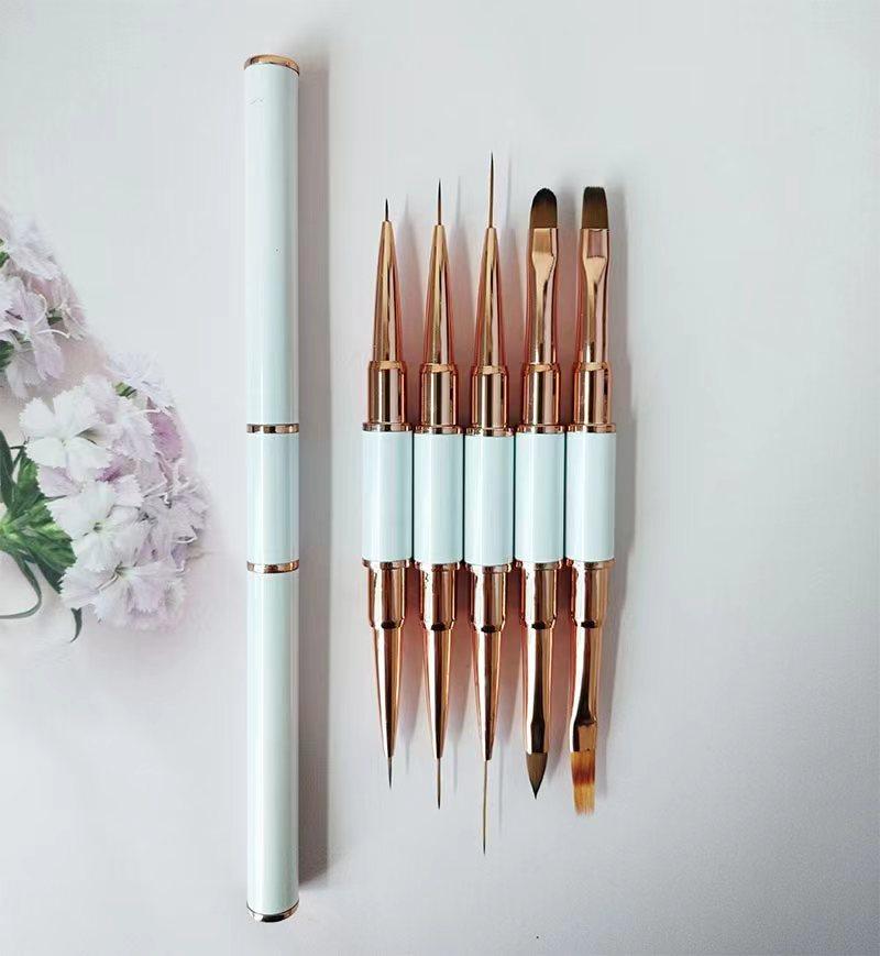 5Pcs Nail Art Brushes Set Double-Ended Professional Gel Polish Nail Art Design Painting Tools for Nail Salon Home DIY