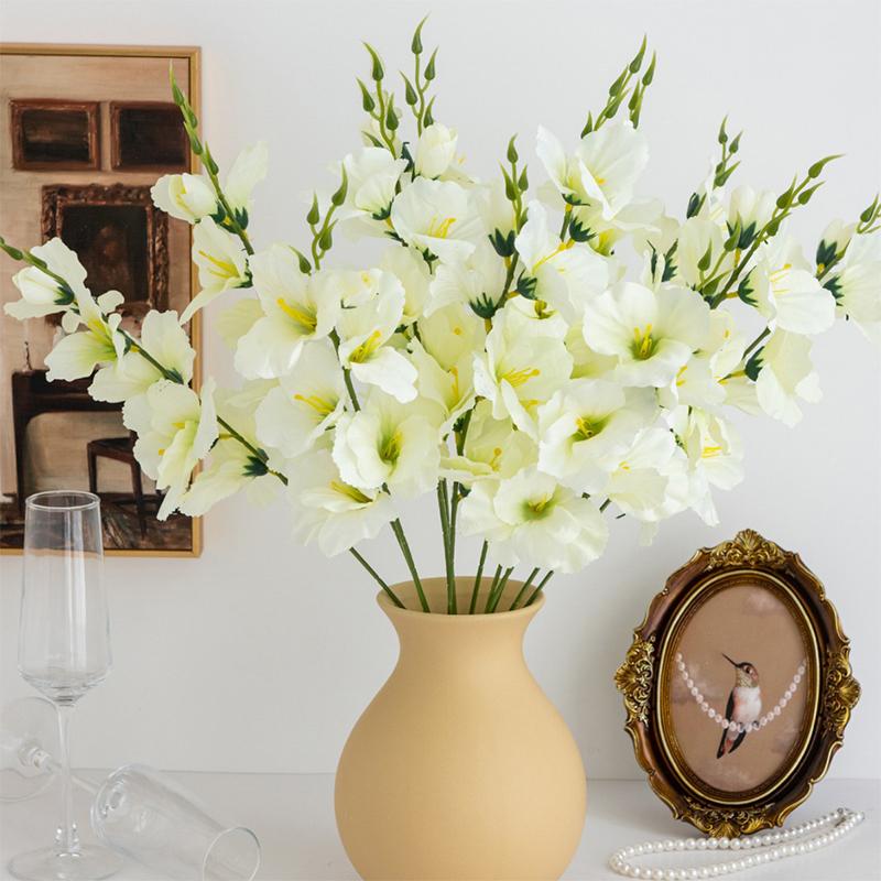 55CM White Silk Long Stem Artificial Moth Orchid Flowers for Vase Wedding Center Decorations Home Dining Table Party Decoration
