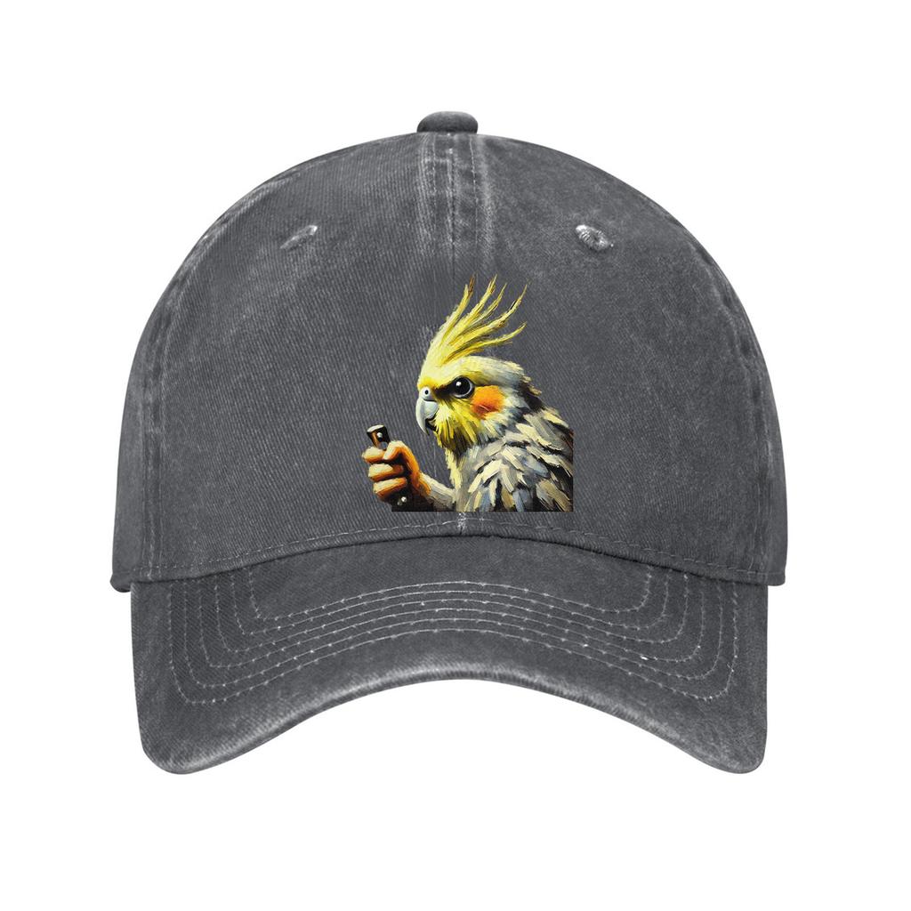 Cockatiel Bird Holding Small Object Washed Cotton Baseball Cap Casual Outdoor Adjustable Dad Hat