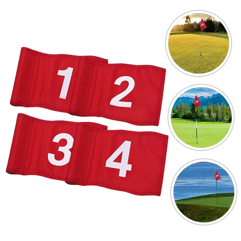 Sewroro Golf Green Flags, Practice Golf Flags with Numbered Targets, Set of 4, Red Nylon, for Grand Golf, Putting Practice, Outdoor Golf Training,