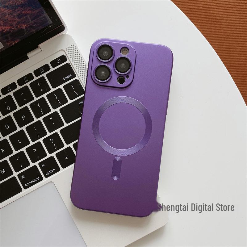 Magnetic Liquid Lens Protector for iPhone 15 Pro Case - Electroplated CD Pattern Metal Protective Cover