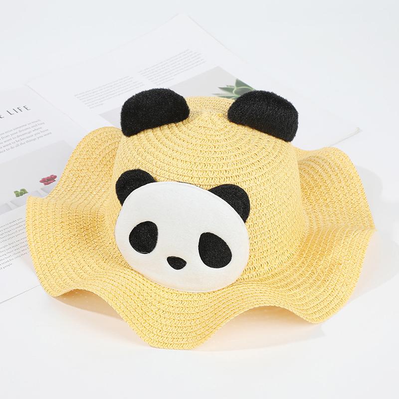 Cute Panda Straw Hat For Travel Beach Kids Summer Sun Protection Fisherman Cap Children Sunscreen Basin Caps 2-6Year Baby Visors