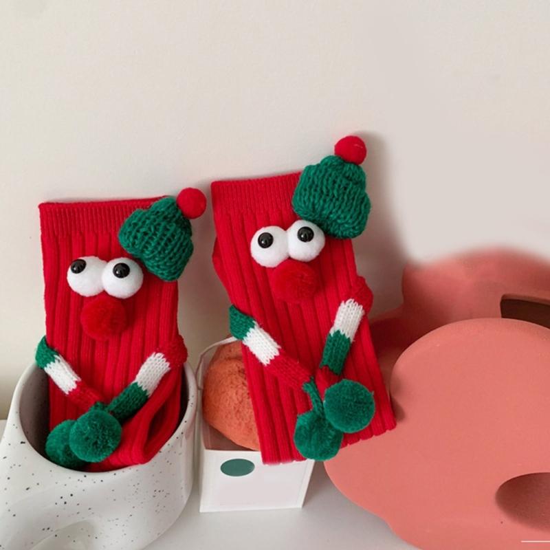 Children Christmas Party Decors Socks Creative Festival Cartoon Big Eyes Magnetic Hand Middle Tube Socks Hosiery Gift
