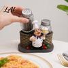 Pepper Shaker Salt And Shakers Set Decorative Resin Chef Statue Spice Bottles Organizer Glass Seasoning Holder for Kitchen Dining Centerpiece