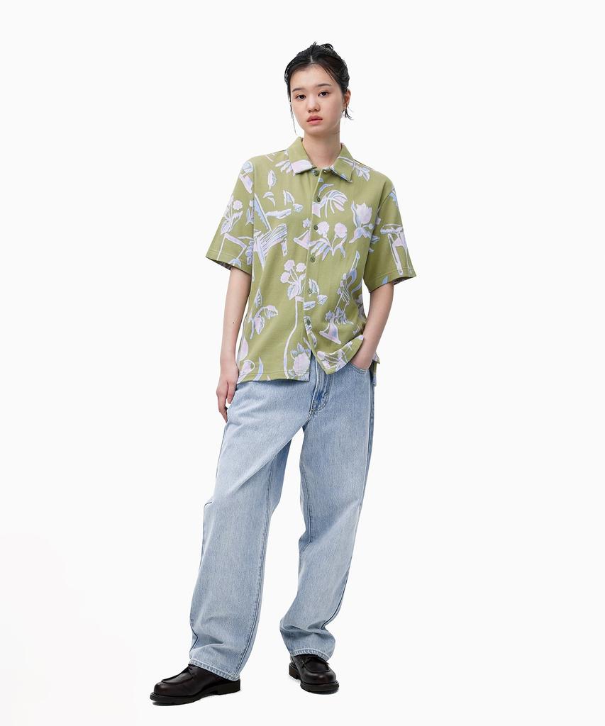 THISISNEVERTHAT Object Jacquard Button Up Top Green