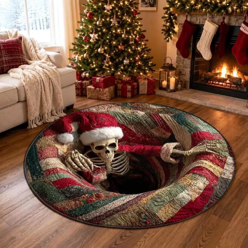 2026 Christmas Area Rug Round Floor Mat Living Room Anti-dirty Wear-resistant