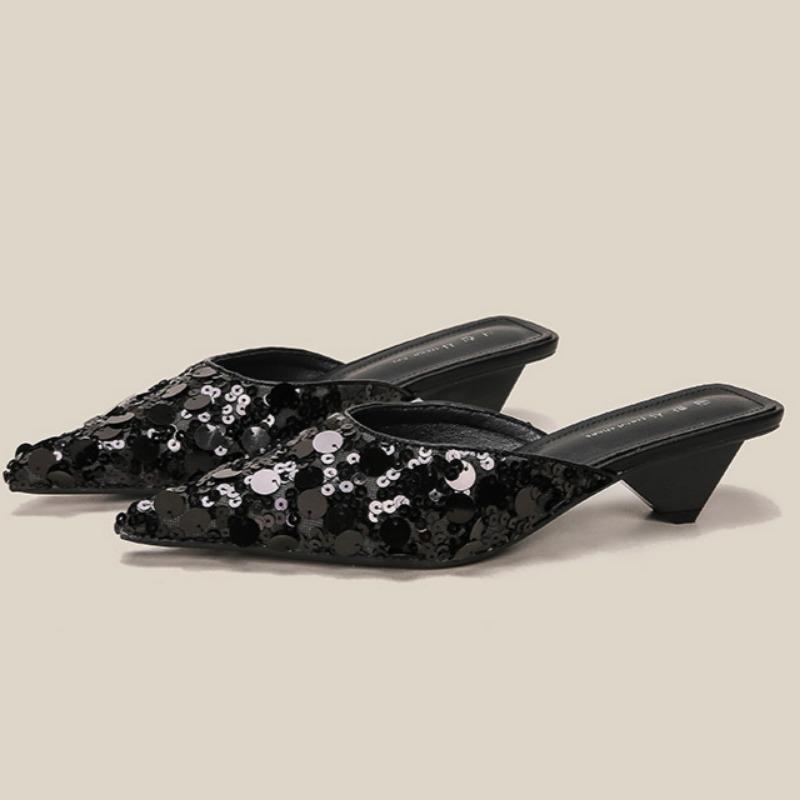 Beaded High-heeled Sandals Elegant Style Summer Pointed Toe Special-shaped Slippers for Women