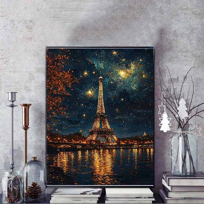 Eiffel Tower Full Diamond Painting Set, 5D Starry Sky Diamond Cross Stitch Craft, DIY Rhinestone Crafts Decoration Home Wall Mural Gift