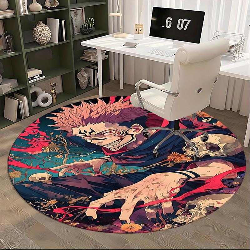 1pc My Hero Academia Dabi Round Carpet - Anime Cartoon Design Chair Mat, Non-Slip Rug for Office, Home Decor, Living Room