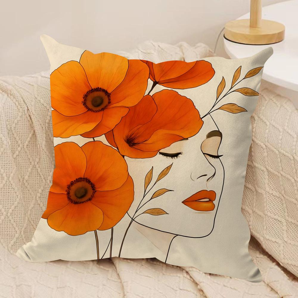 Flowers And Women Cushion Cover Pillowcase Ultra Soft Skin Friendly Fabric Cloud Like Comfort Concealed Zipper