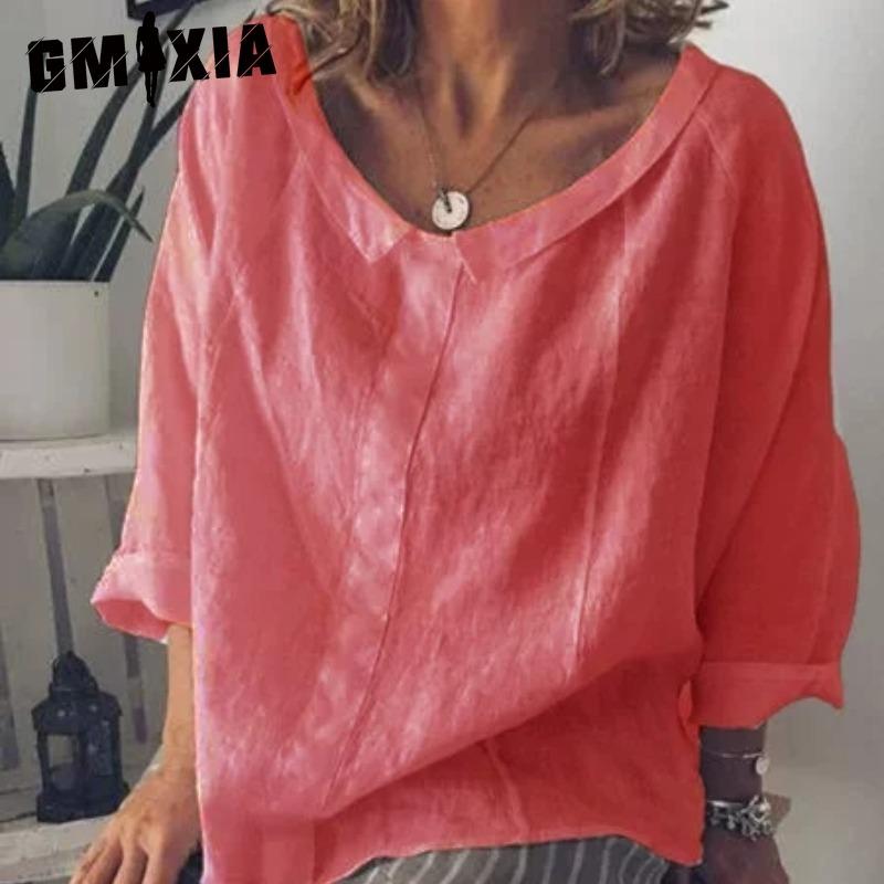 

GMXIA Женские модные повседневные однотонные блузки и рубашки с длинным рукавом с принтом L розовый