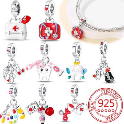 925 Silver Career Charm Bead for Women Doctor Teacher Art Music Jewelry Making Bracelet Fit Original Design