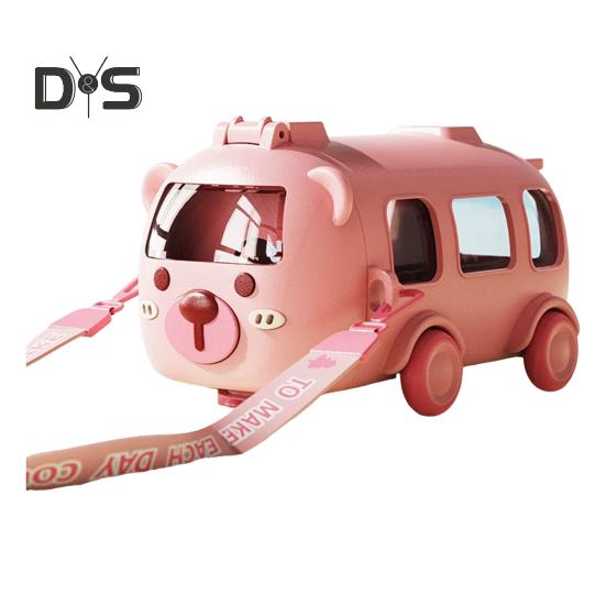 Sticlă de apă Excavator pentru copii 500ml Cupă Cartoon etanșă cu roți Curea ajustabilă Pai cu capac rabatabil Sticlă de apă pentru școală exterior