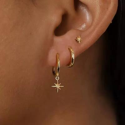 3Pcs  Star Drop Ear Hoop Set For Women Elegant Luxurious  Earring Jewelry Gift
