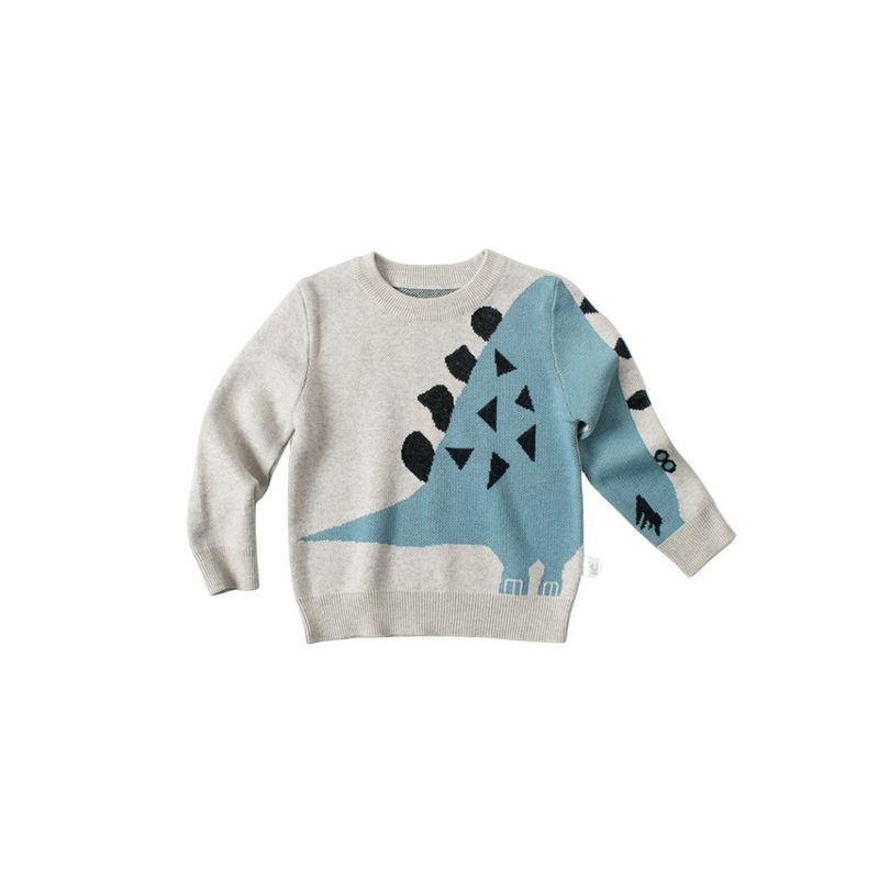 Autumn and Winter Children's round Collar Sweater Boy Pullover Knitwear Baby Boy Dinosaur Cotton Korean Style Cartoon Clothes