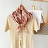 Lightweight Chiffon Silk Square Scarf Classic Plaid Check Print Bandana for Women Beach Vacation Neck Hair Headband Accessory