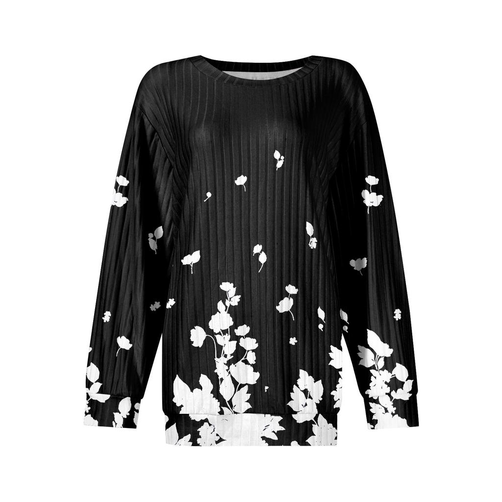 Women's Printed Lightweight Brushed-Cotton Round Neck Top