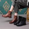 British Style Women's Genuine Leather Martin Boots, Autumn/Winter 2025 Vintage Brown, Non-Slip Fleece-Lined Flat Ankle Boots.