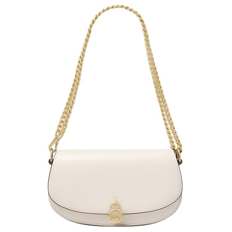 

Michael Kors MK Mila Chain Silver Lock Leather Saddle Bag Small Women shoulder bag Off-White 35F5GIMC5L-289 Shopping Bag Set(Basic Set+Shopping Bag)