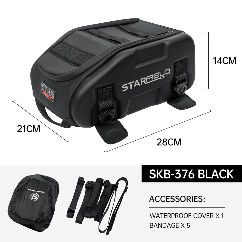 Sfk Black Motorcycle Bag Front Oil Tank Bag Back Seat Bag Riding Gears Magnetic Fixation With Waterproof Rain Cover Accessories