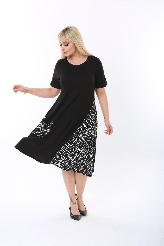 Women's Big Size Dress Cross Detailed Single Pocket Knee Length Short Sleeve Midi Length Stylish Summer Combed Cotton Dress