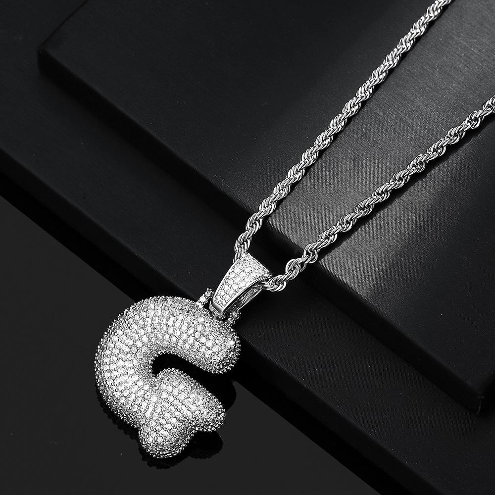 Hot Selling European and American Hip-hop Necklace with 26 English Letter Pendants, Men's and Women's Trendy Zircon Necklace