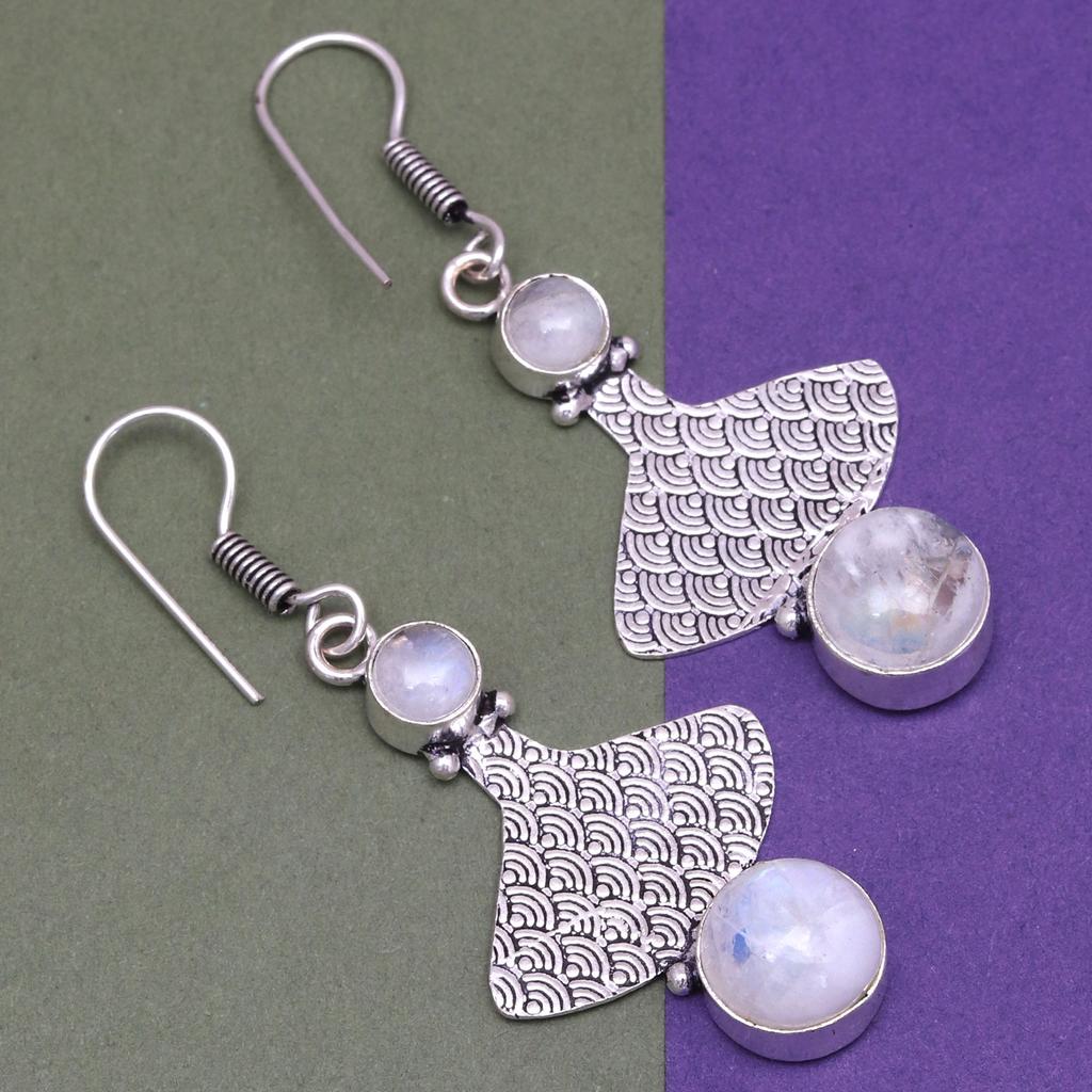 925 Silver Moonstone Earrings Sterling Jewelry Rainbow Earring Natural Gemstone