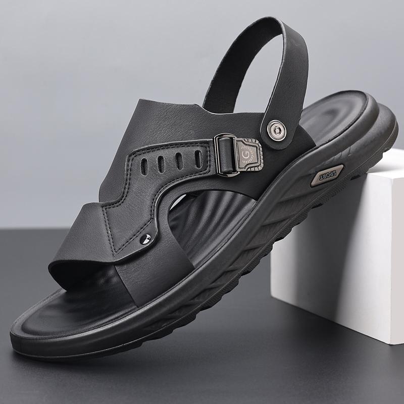 Fashion Brand Fashion Outdoor Breathable Anti Slip Beach Shoes Summer New Men's Head Layer Leather Comfortable Soft Bottom Casual Sandal