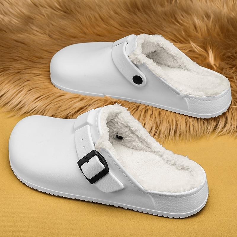 Fashion Winter Men Slippers Keep Warm Men Cotton Shoes with Fur Couple Home Slides Waterproof Flat Casual Shoes Indoor Outdoor Slippers