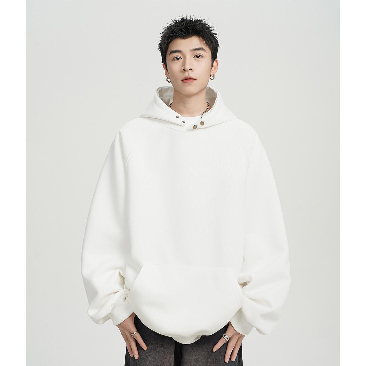 

Men’s 500G Heavyweight Button-Up Hoodie: Autumn/Winter Trendy Brand, Loose Fit, Solid Color, Versatile American Style. XXXL