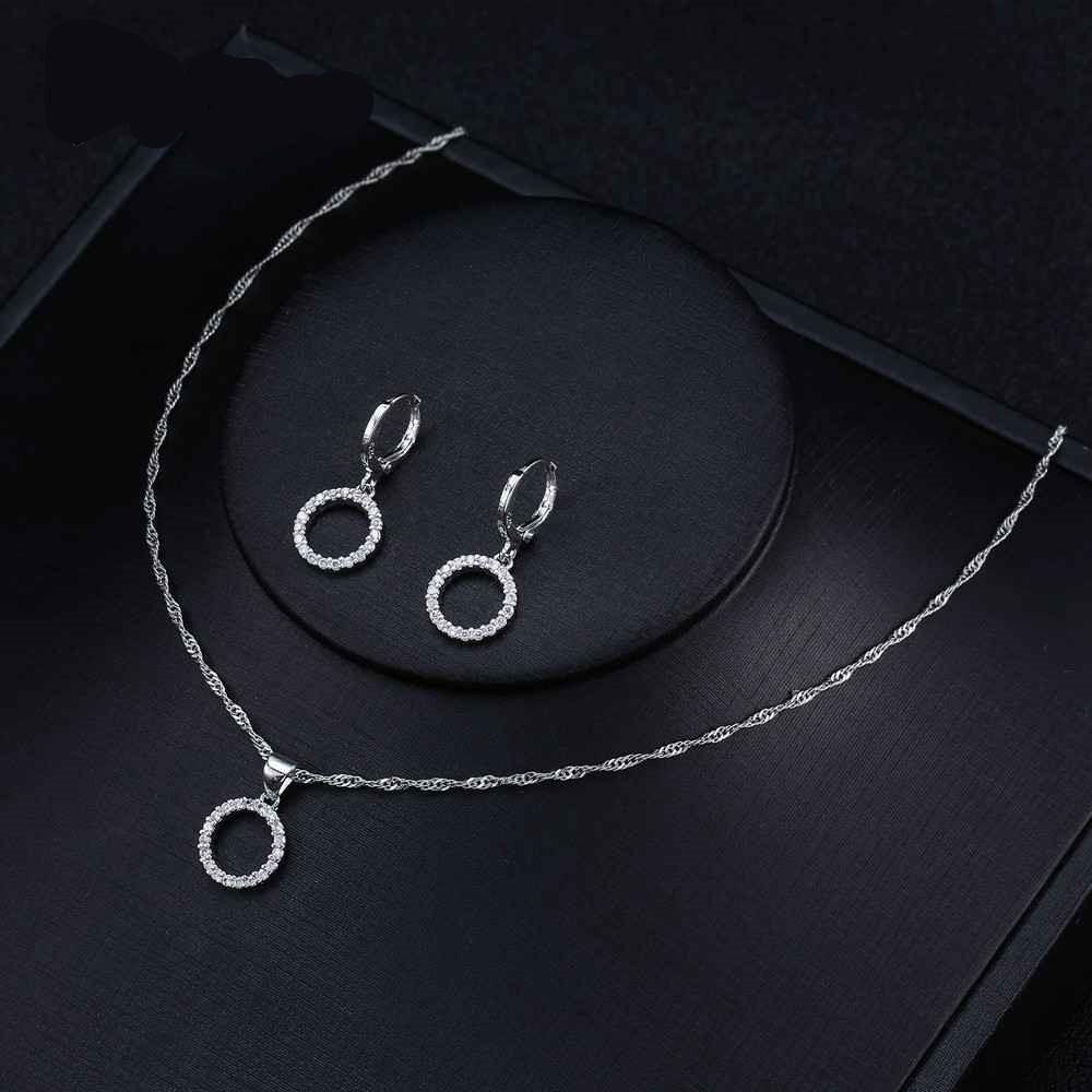 Retro Natural 925 Sterling Silver Cubic Zirconia Pendant Necklace & Earrings for Women