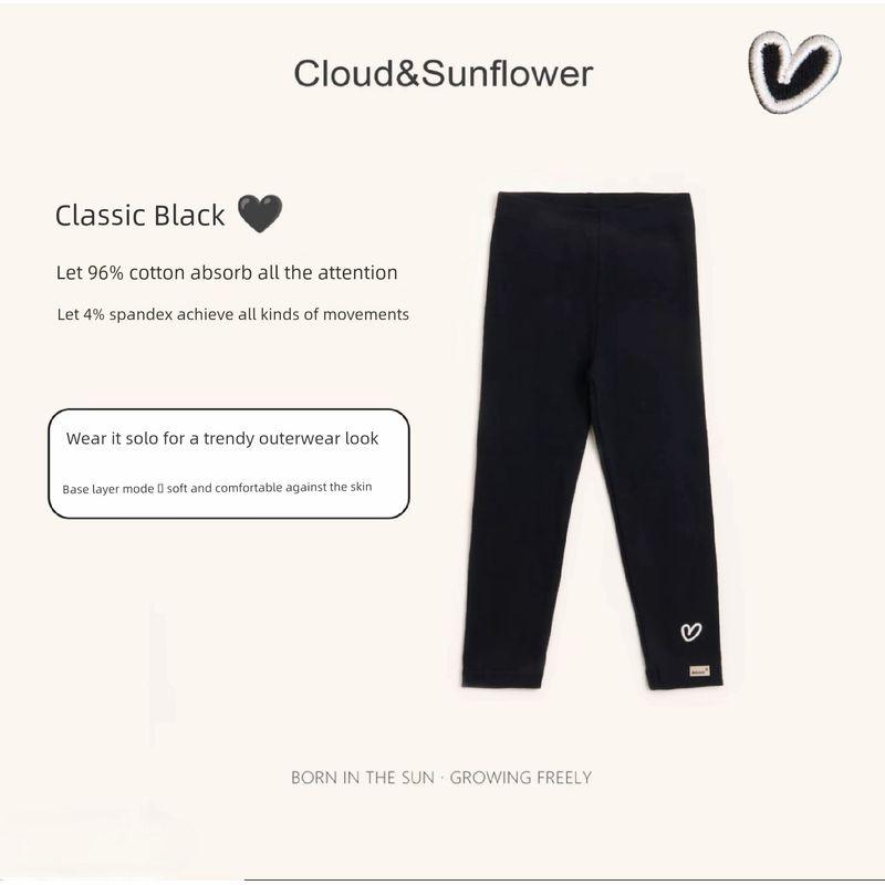 In Stock 2025 New Black and Gray Girls  Autumn Heart Embroidery Solid Color Stretch Leggings Versatile and Comfortable 067 Black 140