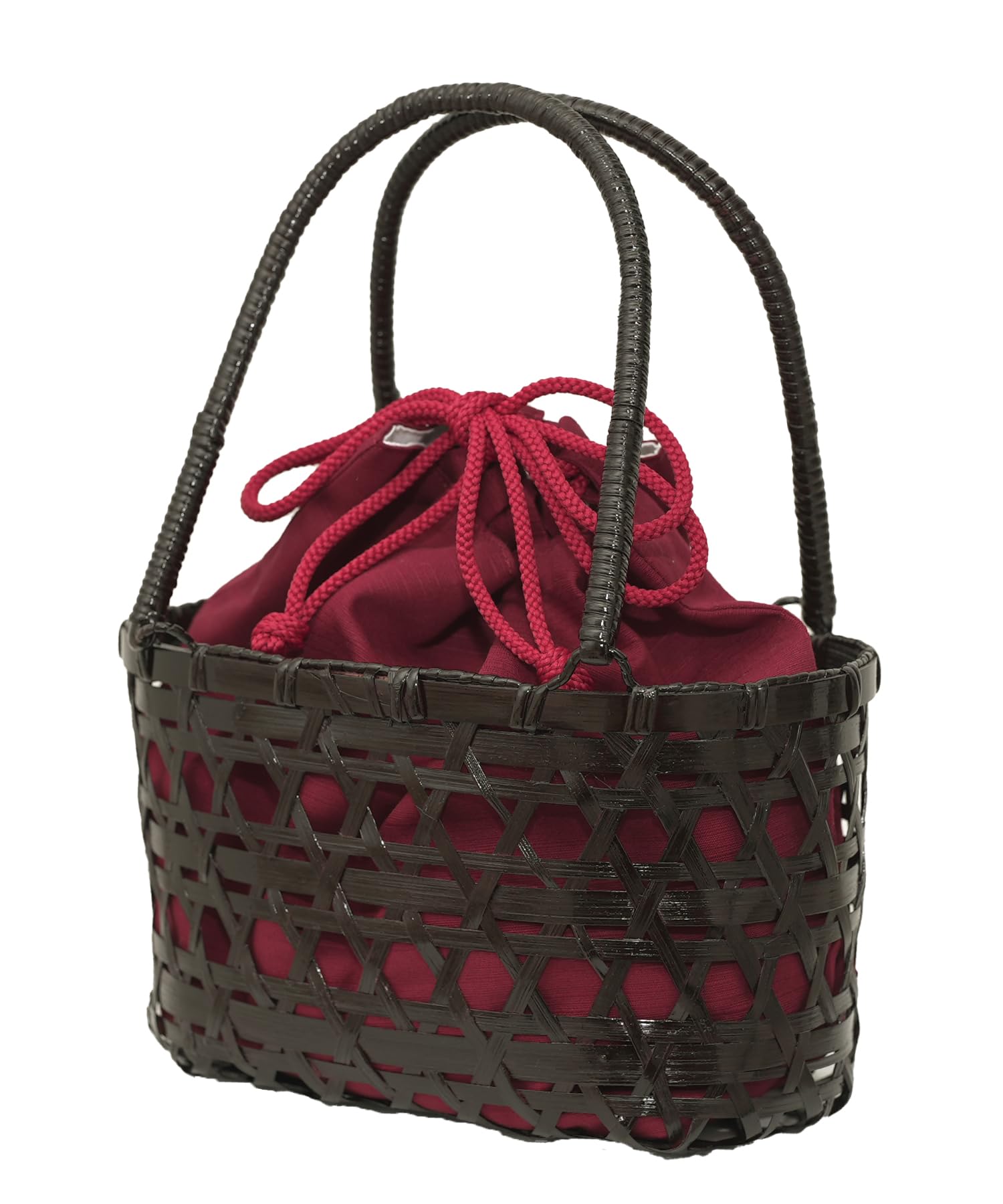 

Bamboo basket perfect for yukata and removable large capacity [Nishiki] bag, jinbei, drawstring, handbag, (Red/901)