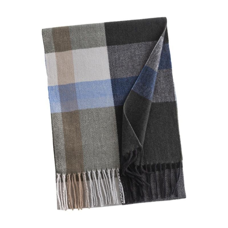Winter New Rhombus Pattern Men's Imitation Cashmere Scarf Fashionable Commuting Cold Neck Protection Scarf Warm Shawl