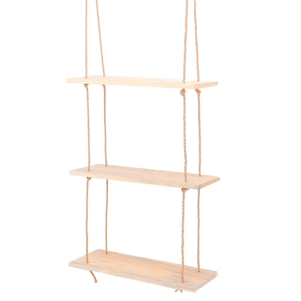 3 Pack Wooden Wall Shelf Set Floating Shelves for Bedroom Bathroom Kitchen Storage with Rope Easy Installation Holds Wall Hanging Rack