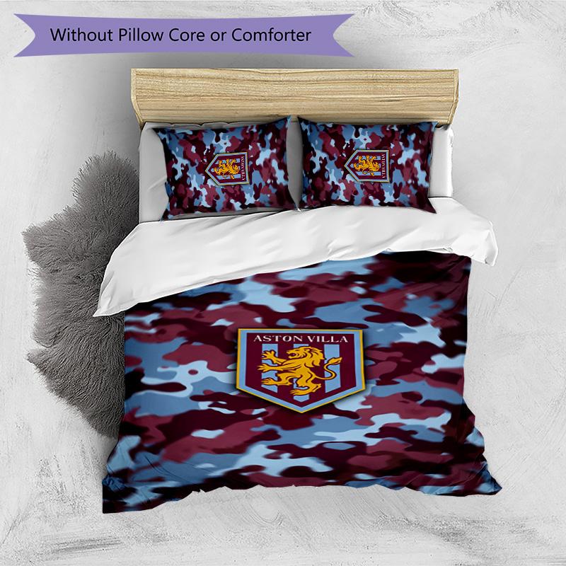 Set Lenzuola Stampato Aston Villa Football 3 Pezzi, Comodo Set Copripiumino per Camera da Letto Amico della Pelle