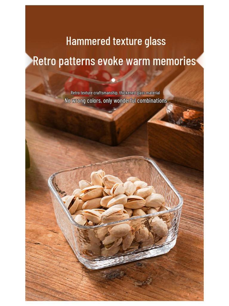 Compartmented Walnut Wood and Glass Snack Tray
