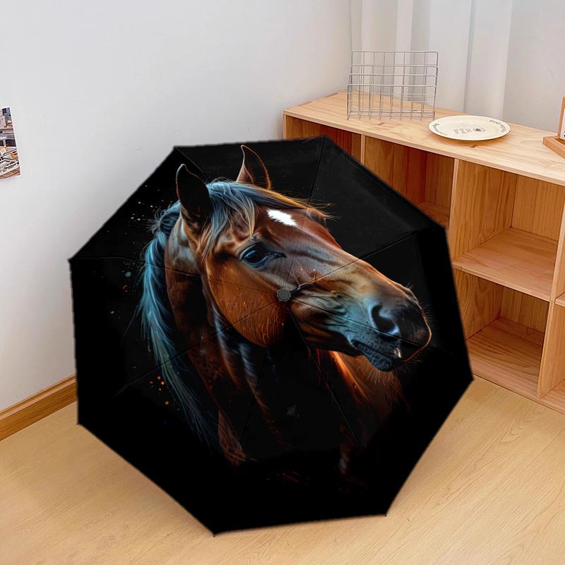 1Pc Horses Motion Automatic Umbrella - Suitable Travel Outdoor Portable Umbrella Birthday Gift Daily Essentials