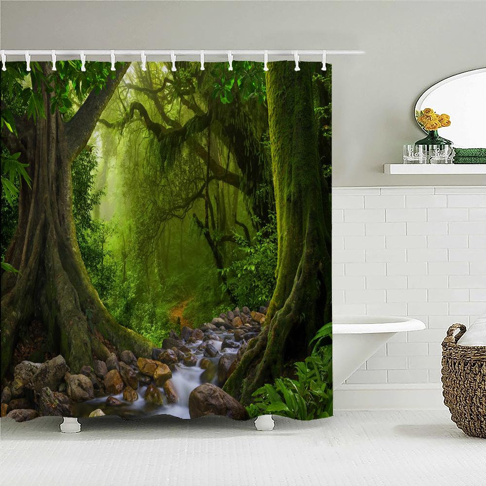 Flowers Scenery Waterproof Shower Curtains Rural Street Flowers Bathroom Curtains Polyester Fabric Washable Decor Bath Curtains