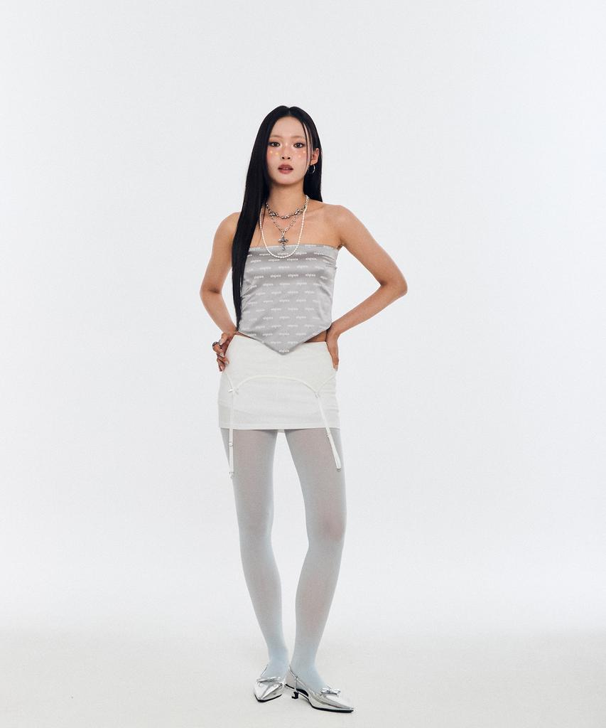 Seullisiseu Garter Detail Low Rise Skirt (White)