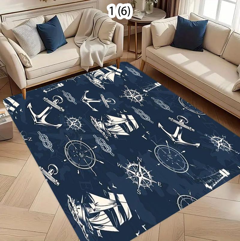 Nautisch Oceaan Print Vloerkleed met Vuurtoren Zeilboot Zeester Koraal Patroon Antislip Wasbaar Zacht Vloermat voor Huisdecoratie 50X80cm