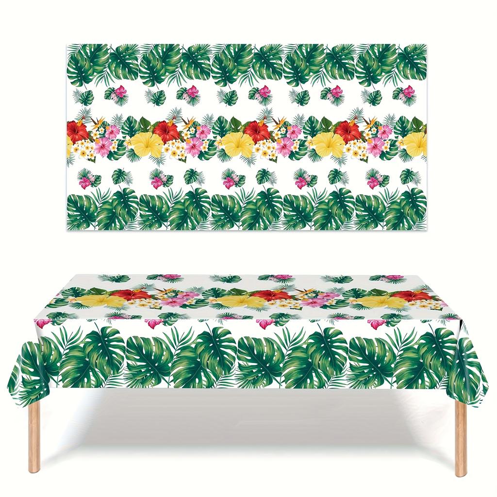 Tropical Palm Leaf Hibiscus Flower Print Tablecloth for Table Decor Summer Hawaiian Plant Kitchen Dining Table Cloth Party Decor