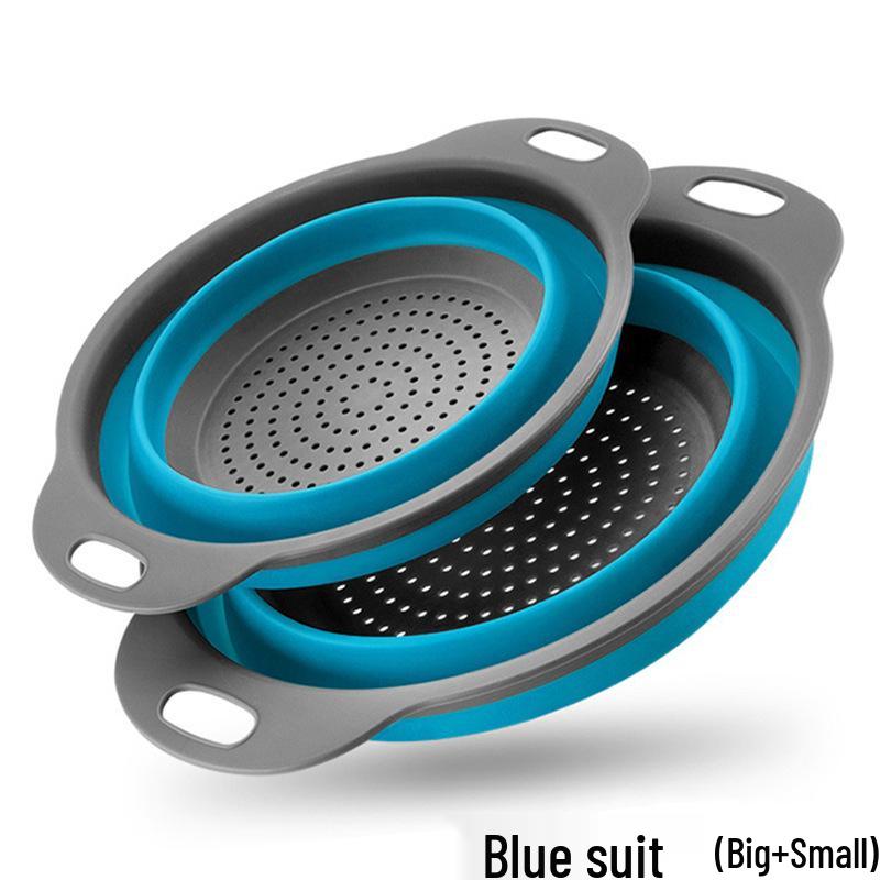 Folding Telescopic Colander: Round Vegetable & Fruit Washing Basket with Drying Rack