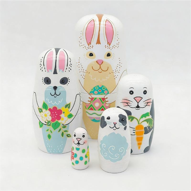 Wooden Rabbit Nesting Dolls Handcraft Russian Matryoshka Doll Stacking Toy for Easy Storage and Holiday Gift Giving