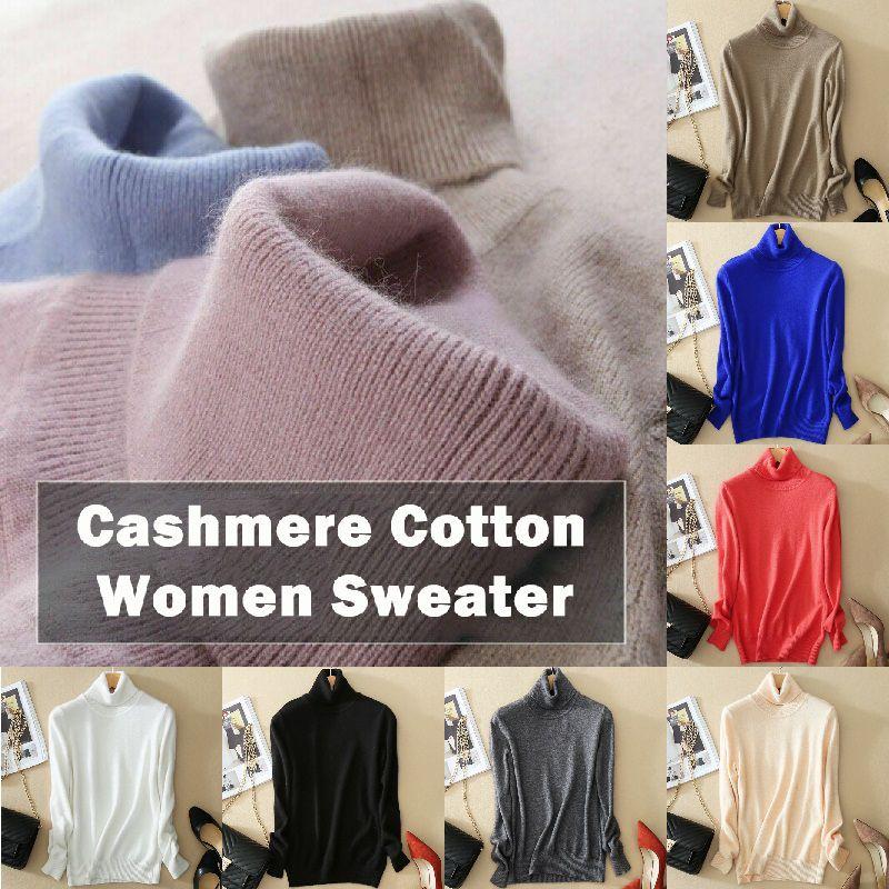 Women's Winter Slim Sweater Knit Turtleneck Soft Cashmere Wool Long Sleeve Pullover