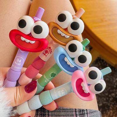 4 Stück Niedliche Großmaul Große Augen Lustige Puppe Schwarzer Gelstift für Schüler oder Bürogebrauch Schreibwaren Schülerexamensstifte