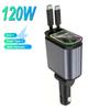 4 IN 1 120W Car Charger with Retractable Cable and Roof Starlight USB C Fast Charger Cigarette Lighter For iPhone Huawei Samsung