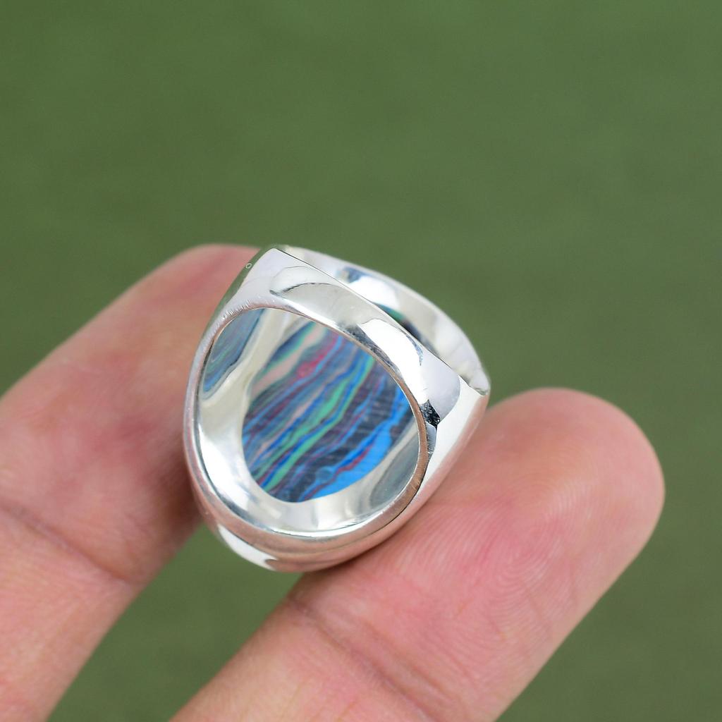 Rainbow Calsilica Ring 925 Sterling Silver Rings Handmade Real Gemstone Ring Rainbow Calsilica Jewelry Gifts For Her Available In Ring Size