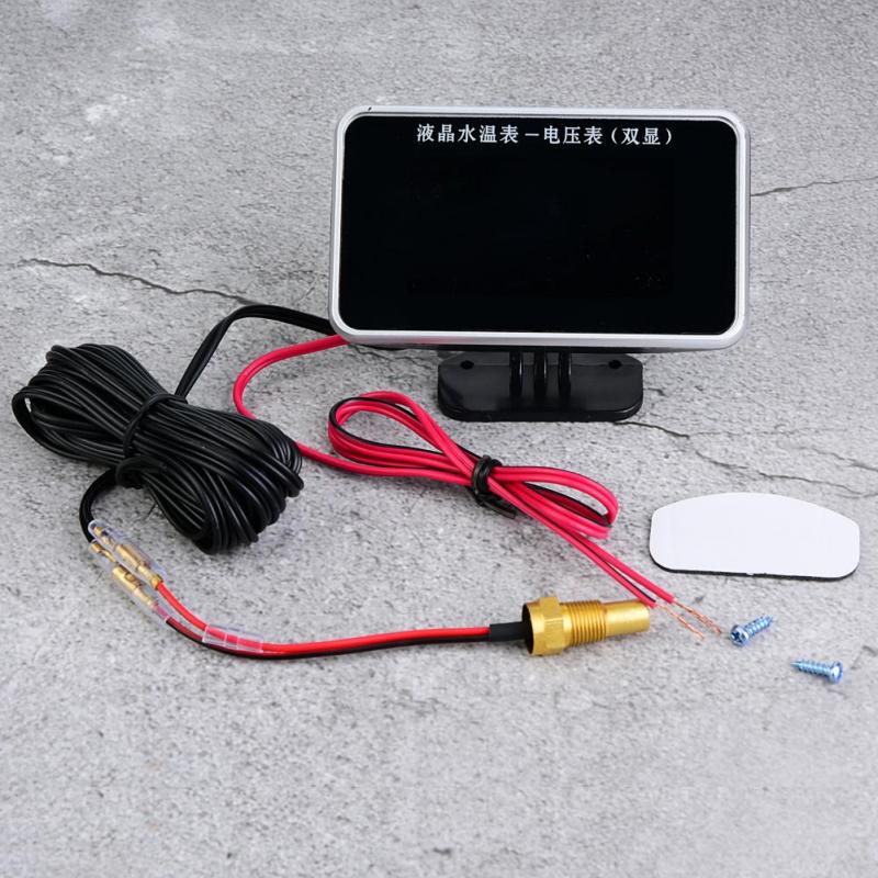 2PCS 12V/24V/36V Car LCD Screen Voltmeter + 10mm Water Thermometer Sensor