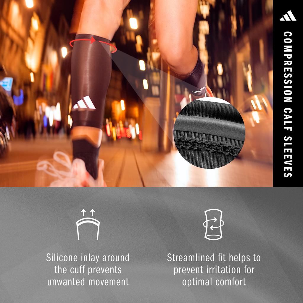 Adidas Compression Calf Sleeve Pack of ClimaCool Material Sizes Warmers, 2, (Breathable, Moisture-Wicking, Quick-Drying), Black, L/XL (ADSL-13014BK)